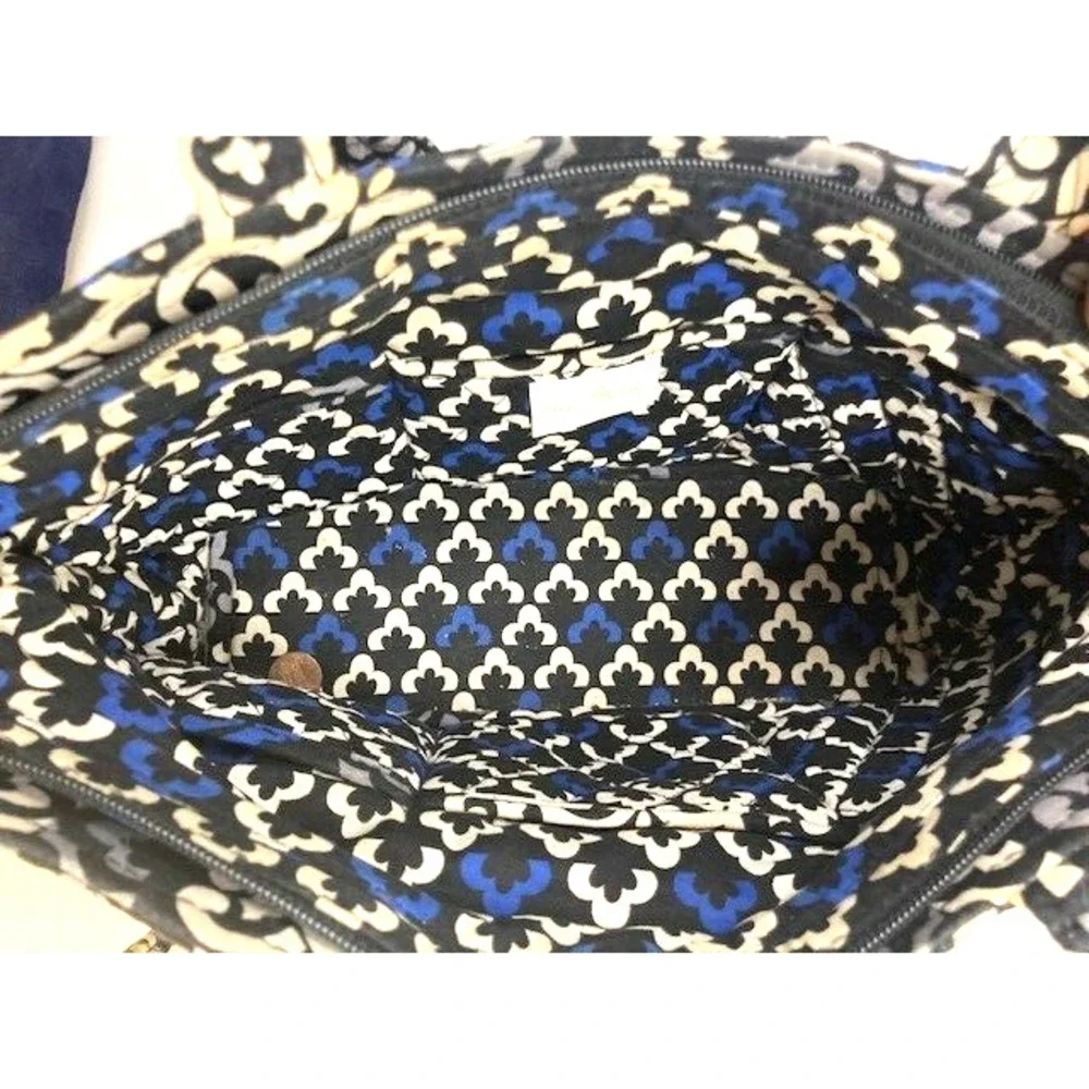 Vera Bradley Purse Canterbury Cobalt Pattern Blue Black White Double Strap‎